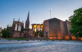 An image of Coventry City centre and cathedral